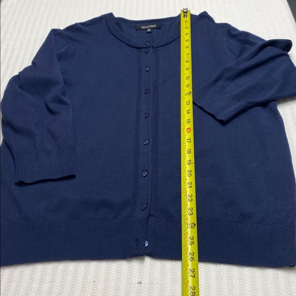 Ellen Tracy Cardigan 3/4 Sleeve Coastal Pearlized Button-Up Indigo Navy Size XL - Picture 9 of 9